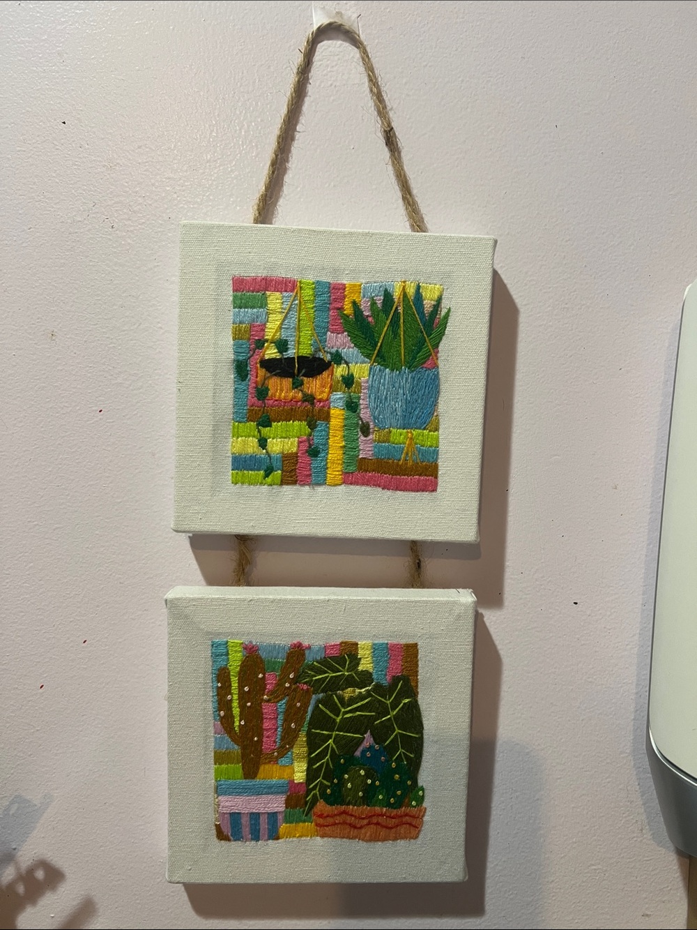 Hand-Embroidered Botanical Wall Hanging in Multicolor NWOT